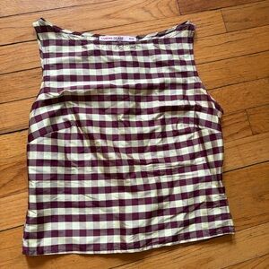 Burgundy Yellow COA NYC Checkered Boatneck top